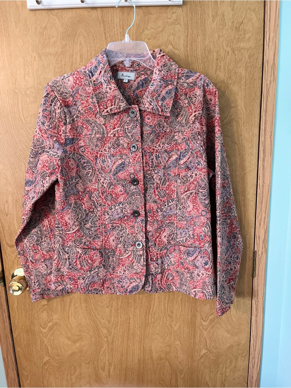 Analogy Pink/ Blue Paisley Vintage 1990 Button-Up Jacket Stretch Size Large EUC